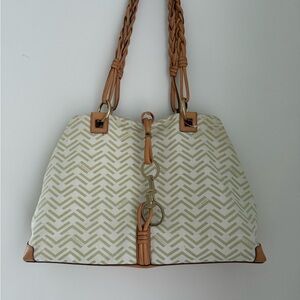 Via Spiga Cream and Tan Shoulder Bag with Chevron Texture